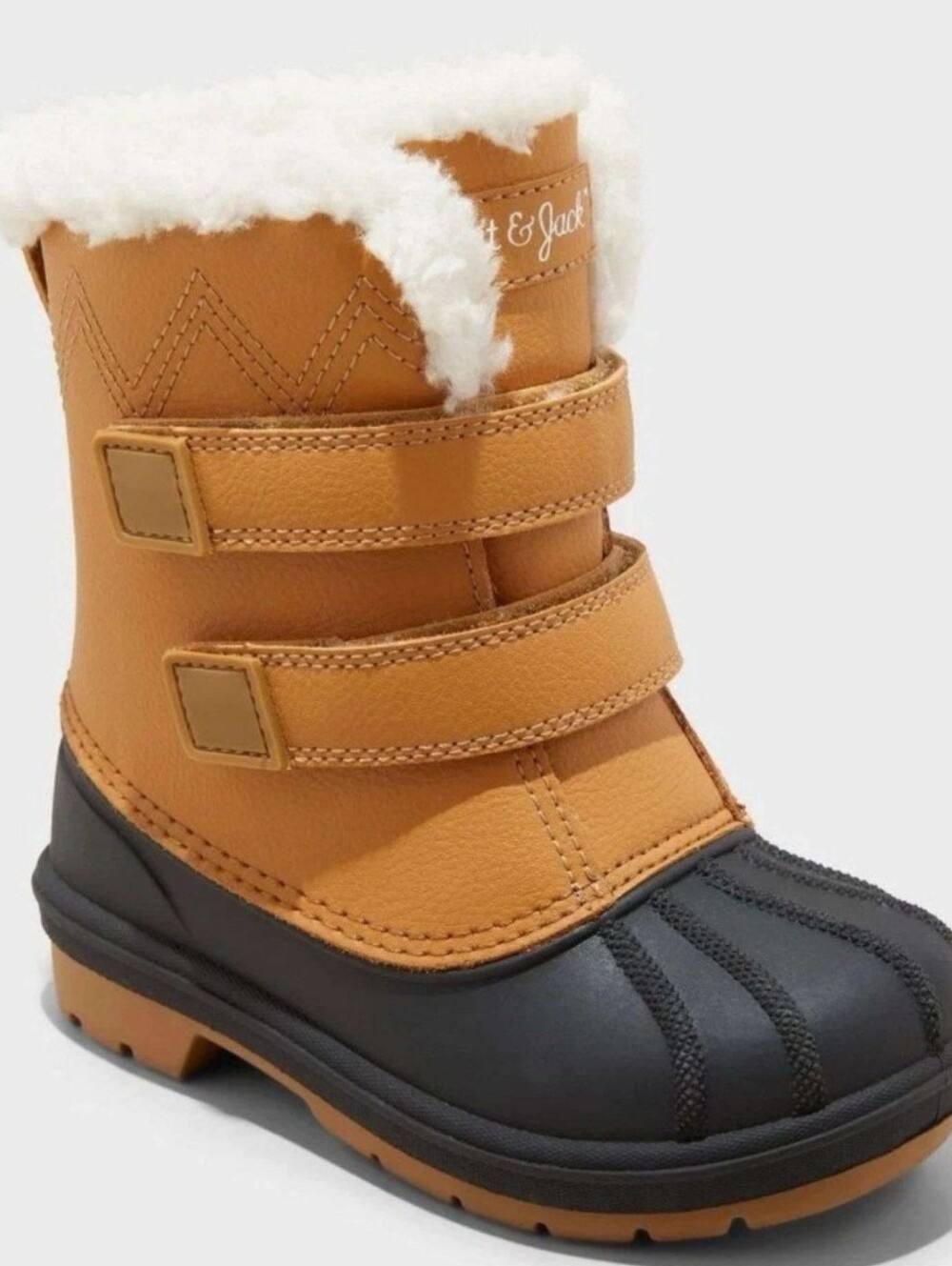 Cat & Jack Tan and Black Kids Snow Boot with Faux Fur Collar